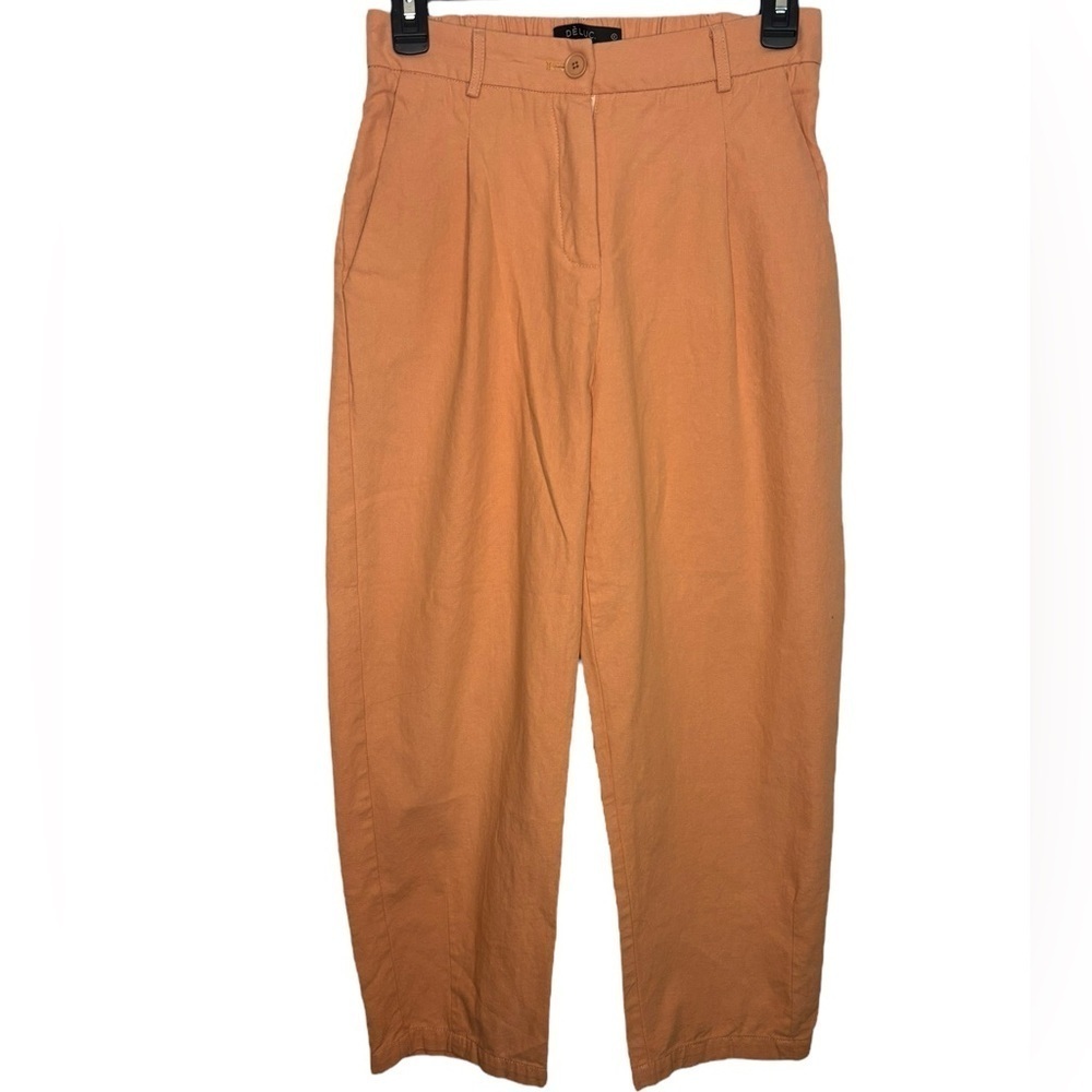 Deluc Women’s Orange Cotton Straight Leg Business Casual Pants Size Small Crop